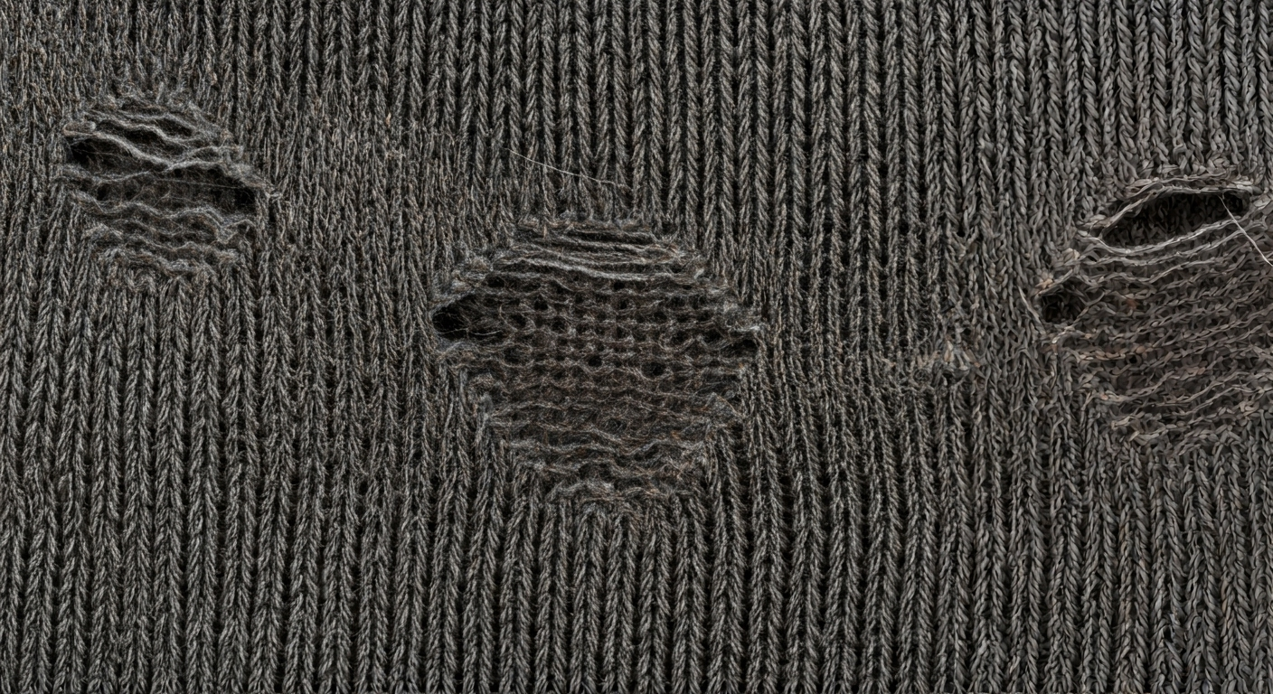Moth-eaten clothes with holes and frayed edges